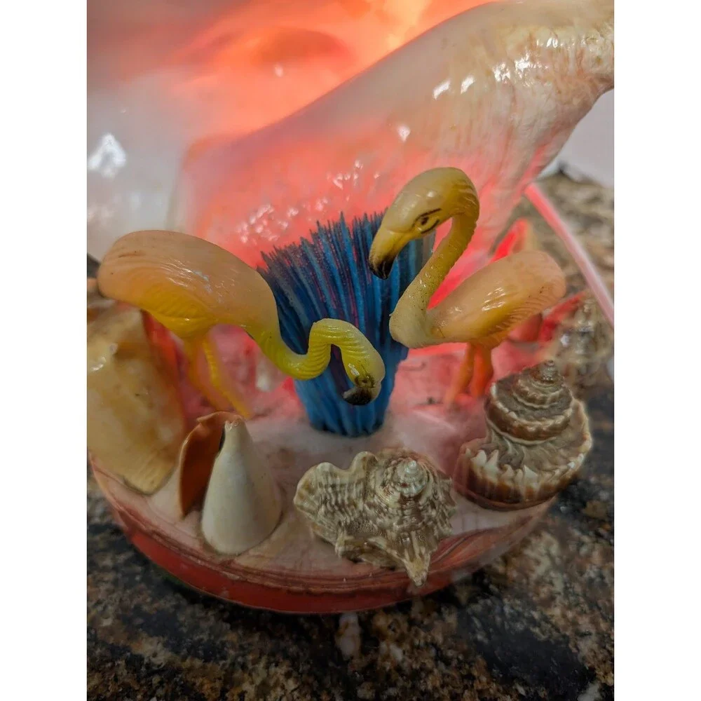 Mid Century 1950's Kitsch Sea Shell TV Lamp With Conch Shell, Coral, Flamingo
